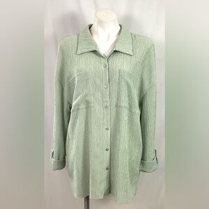 NWT-Like an Angel-crystal pleat, stretch blouse— color sea glass-size 1X